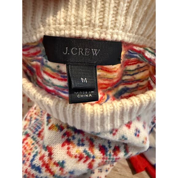 J Crew Fair Isle Crewneck Sweater Off White Primary Color Print M - Picture 5 of 6